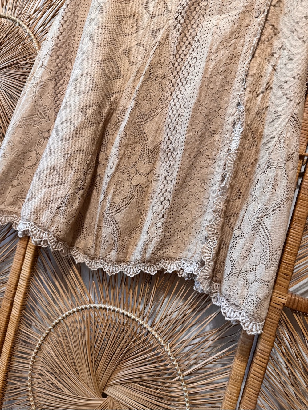 Free People Set| OOAK Hand Tea Dyed by me| Boho Lace Maxi Skirt - Beige| Sz: 2 - Picture 11 of 16